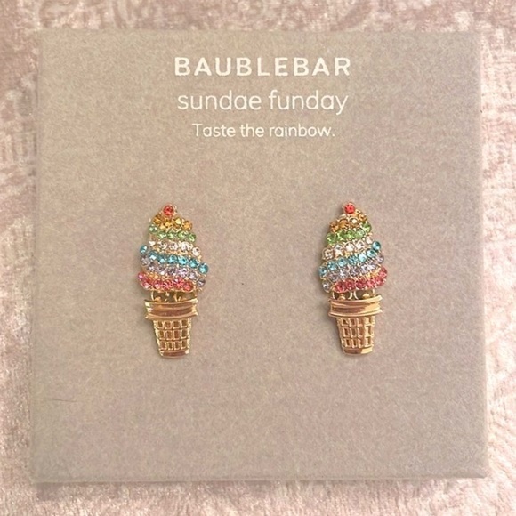 Brand New BaubleBar Sundae Funday Ice Cream Cone Rainbow Colorful Post Earrings - Picture 1 of 8